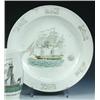 Image 1 : An early 19th century creamware plate printed and overpainted with a three masted ship flying the Ha