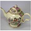 Image 1 : A late 18th century creamware teapot and cover, printed and overpainted by William Greatbatch with..