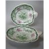 Image 1 : A pair of early Victorian leaf shaped dishes, possibly Davenport, printed in green and mauve within.