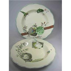 A set of six mid Victorian Powell, Bishop and Stonier soup plates printed and overpainted with the a