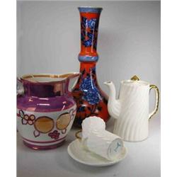 A collection of Bishop and Stonier 'Bisto' wares, to include: a blue and orange bottle vase decorat.