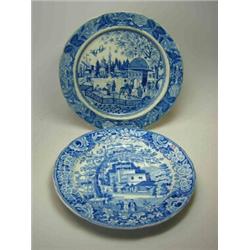 Attributed to J and R Riley, a mid 19th century blue and white plate printed with an Indian street..