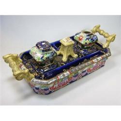 An early 19th century Mason's ironstone inkstand, the two handled canted rectangular body decorated.