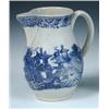 Image 1 : A late 18th century blue and white sparrow beak jug, the baluster body printed with Chinese islands.