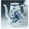 Image 1 : A Lowestoft blue and white floral coffee pot, the baluster shape painted with a pine cone amongst t.