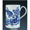 Image 1 : A first period Worcester blue and white mug, the cylindrical sides printed with a parrot, a butterf.