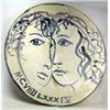 Image 1 : A studio pottery dish, dated 1984, painted in tones of blue and mauve with Picasso style heads of l.