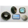 Image 1 : A group of five decorative brooches including: two small butterfly wing brooches (one depicting the.