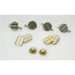 A suite of Gentleman's 18ct gold and platinum dress jewellery including a pair of octagonal engine..