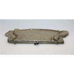 An electroplated evening bag of woven wire form with engine turned frame and gem set clasp, 14cm wi.