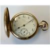 Image 1 : A 9ct gold full hunter cased pocket watch, the white enamel dial printed with Arabic numerals, subs.