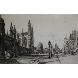 King's Parade, Cambridge R T Cowern 1939, number 22 of 75, signed by the artist, etching, 35 x 24cm.