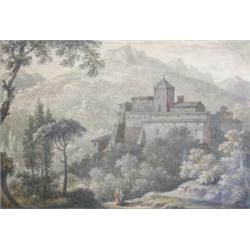 John Warwick Smith (1749-1831) A Castello in an Italianate Landscape, watercolour over pencil, 14 x.