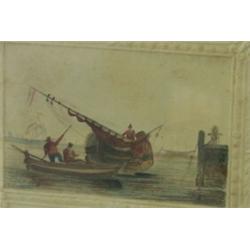 English School (18th Century) A Venetian Scene with Gondolas and a Sailing Ship in a Lagoon Watercol