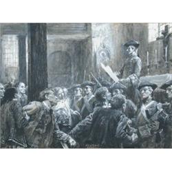 French School (19th Century) Soldiers gathering whilst an Officer reads an Order, signed lower right