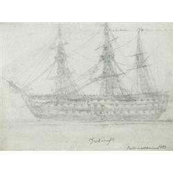 John Christian Schetky (1778-1874) HMS Dreadnought, Portsmouth Harbour, 1803; with My Yacht, Wander.