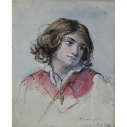 Guido Barque (19th Century) Portrait of Arcangelo, inscribed lower right "Rome '55", watercolour 20.