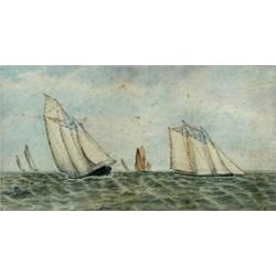 E Drake (19th Century) Rowers at a Regatta with Sailing Ships beyond and Sailing Ships in a Breeze o