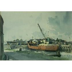 Stanley Orchart (20th Century) Wisbech Docks, signed lower right "S Orchart '75", watercolour 34 x 4