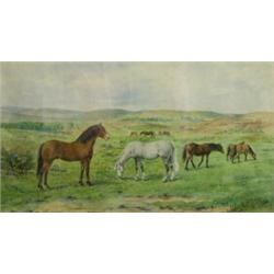 E J Hoy (19-20th Century) New Forest Ponies, signed lower right "E J Hoy 1941", watercolour, 21 x 3.