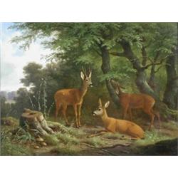 Wilhelm Reinhardt (German, 1815-1881) Roe Deer in Woodland, signed lower right "W Reinhardt", oil o.