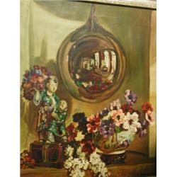 Herbert Davis Richter, RBA, RI (1874-1955) Still Life with a Mirror, Chinese Figures and Flowers, si