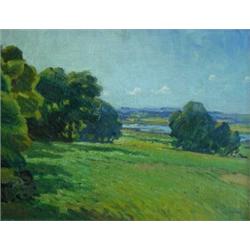 Albert Rutherston (1881-1953) Cattle grazing in a River Meadow, signed lower right "A R", oil on ca.