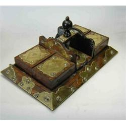A mid 19th century rosewood playing card compendium, the four boxes applied with brass playing cards