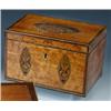 Image 1 : A George III satinwood tea caddy, the rectangular lid inlaid with central butterfly within box and e