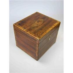 A George III mahogany tea caddy, the rectangular lid inlaid with conch shell within cross banding,..