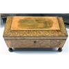 Image 1 : An early 19th century penwork box, the rectangular lid of the sarcophagus shape decorated with a Go.