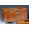 Image 1 : A George III satinwood tea caddy, the rectangular top with central oval ring handle within crossband