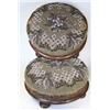Image 1 : A pair of beadwork mahogany footstools, the floral covers of the stuffed tops fixed to the mahogany.
