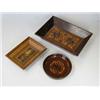 Image 1 : Three Tunbridge ware trays, one worked with two rosettes within flared rosewood rectangular sides, 1