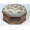 Image 1 : A Victorian walnut footstool box, the floral bead work lid hinged to an octagonal base inlaid with..
