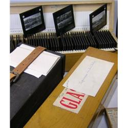 Three various wooden boxes of magic lantern slides, the latter mainly with photographic views and f.