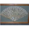 Image 1 : A framed 19th century French fan, the muslin leaf trimmed with lace and painted with marguerites an.