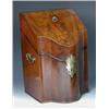 Image 1 : A George III mahogany knife box, the sloping and serpentine fronted lid closing on ebony fillet, th.