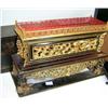 Image 1 : A 19th century Chinese lacquered wood temple box, the rectangular lid lifting off to reveal a galle.