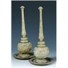 Image 1 : A pair of 19th century gilt brass incense burners and stands, the former of rose water sprinkler sh.