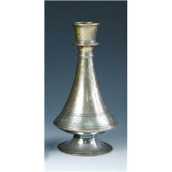 An early 19th century Ottoman bronze hookah base, the nozzle above disc knop and trumpet sides engr.