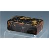 A Victorian tortoiseshell needle casket, the slightly domed rectangular hinged lid diced with triang