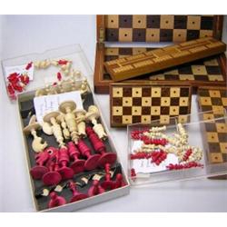 A collection of chess related items, to include: seven various boards, a bezique marker, eight near.