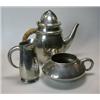 Image 1 : A Tudric Pewter three piece coffee set comprising a coffee pot of tapering circular shape, hammered.