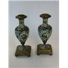 Image 1 : A pair of late 19th century French champleve enamel candlesticks, the baluster shapes decorated wit.