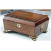 Image 1 : An early 19th century brass inlaid rosewood box, the rectangular lid hinged to a sarcophagus shaped.