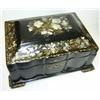 Image 1 : A mid 19th century papier mache inlaid with mother of pearl work box, the rectangular lid gilt and i