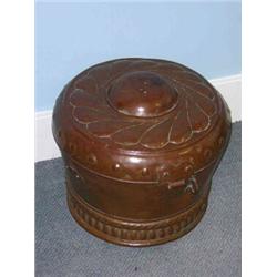 A Dutch copper 'hat' box and cover, the latter gadrooned about central boss, the former with hammere