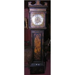 Thomas Ulting Yarmouth. An 18th century black lacquer and gilt decorated longcase clock, the 12inch.