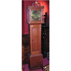 William Harris, Chippenham. An 18th century oak longcase clock, the hood with whale's tail cresting.